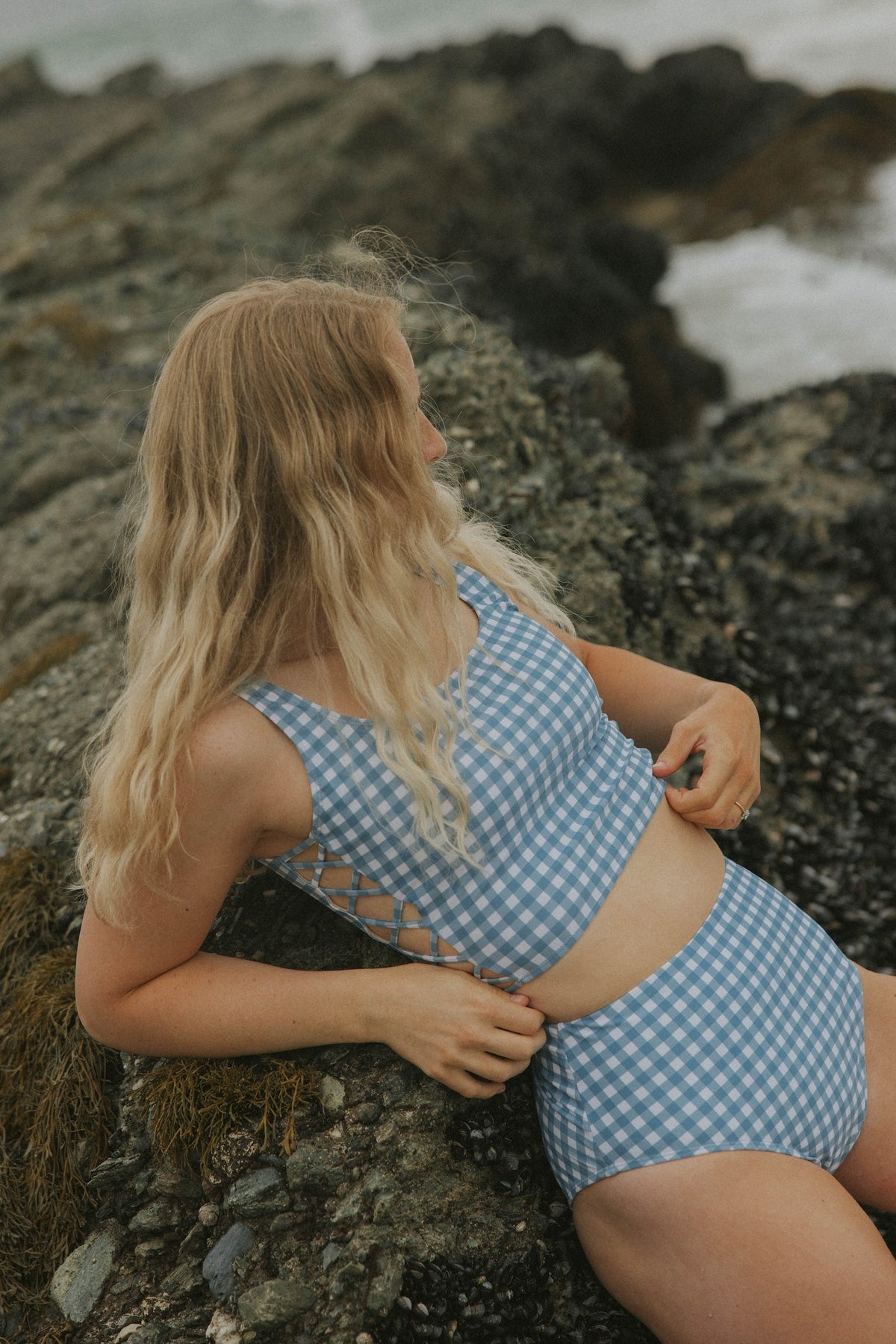 Georgia High Waisted Bottoms | Gingham Seamless Waist Bikini Bottoms