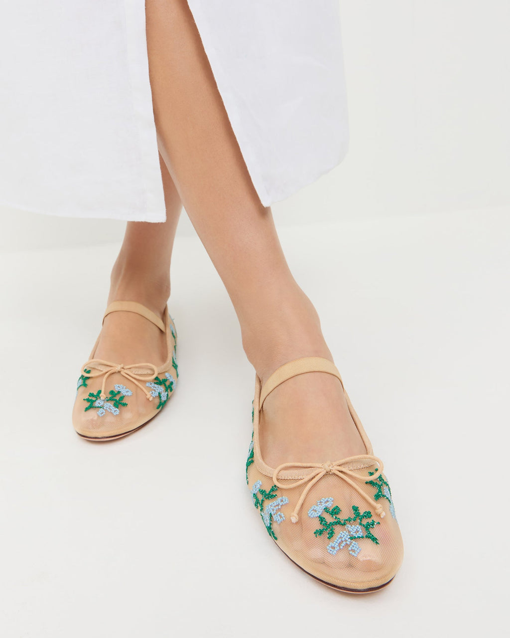 Leonie Caramel/Blue Embroidered Ballet Flat