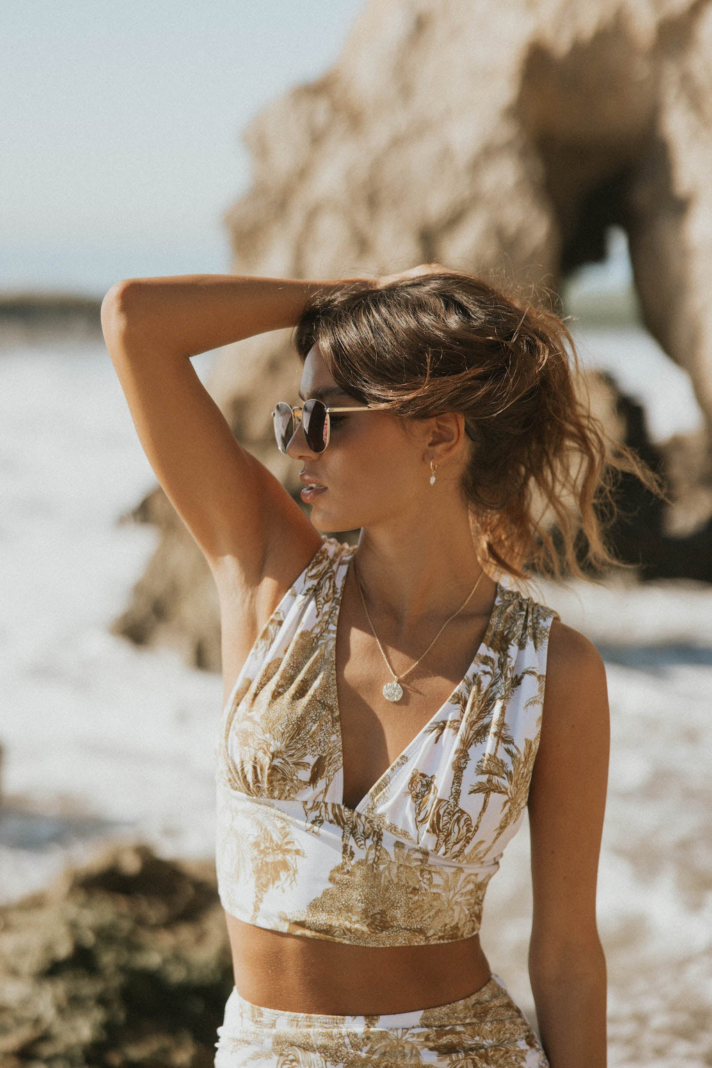 Rio Top | Toile Print Plunge Neck Tankini Top