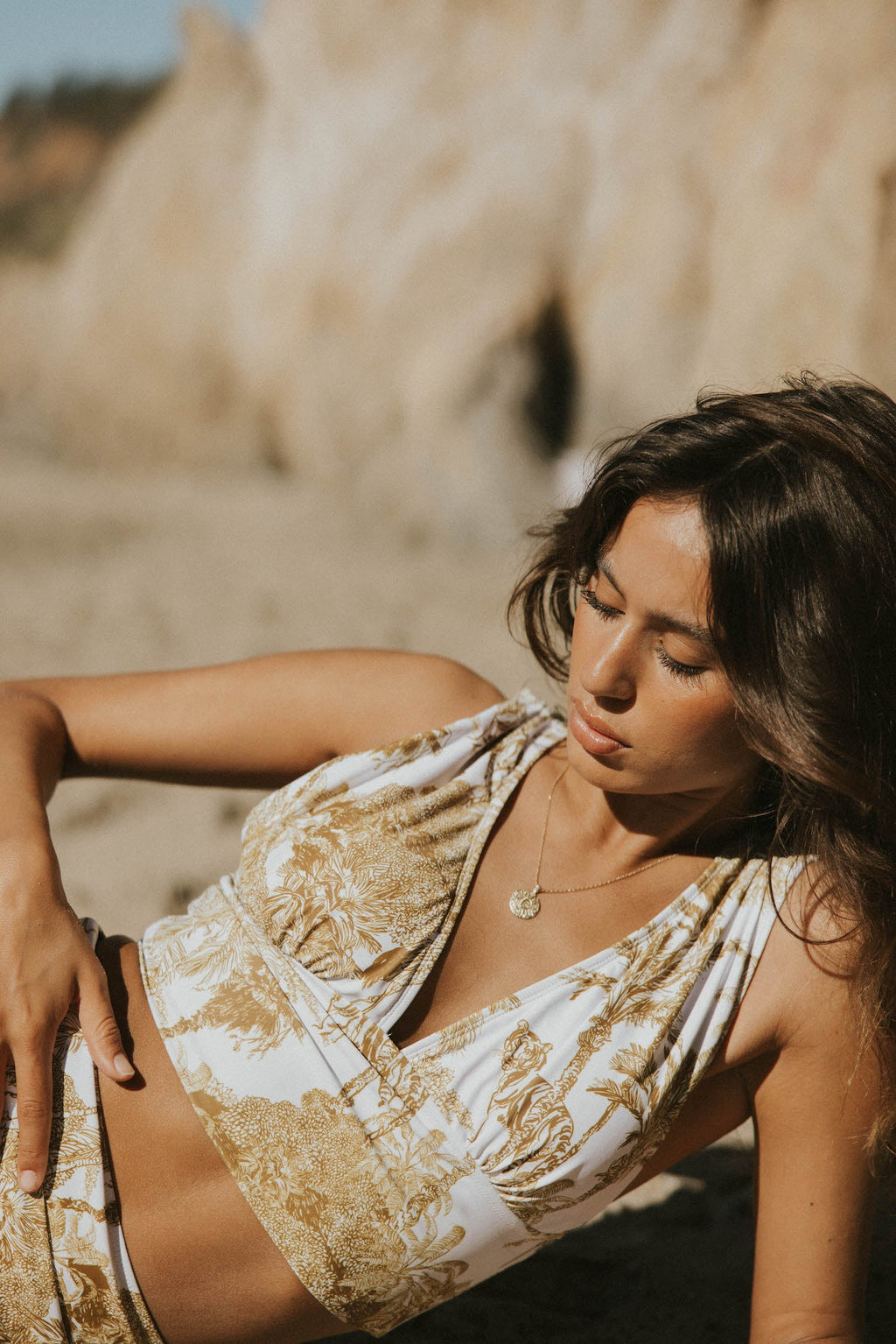 Rio Top | Toile Print Plunge Neck Tankini Top
