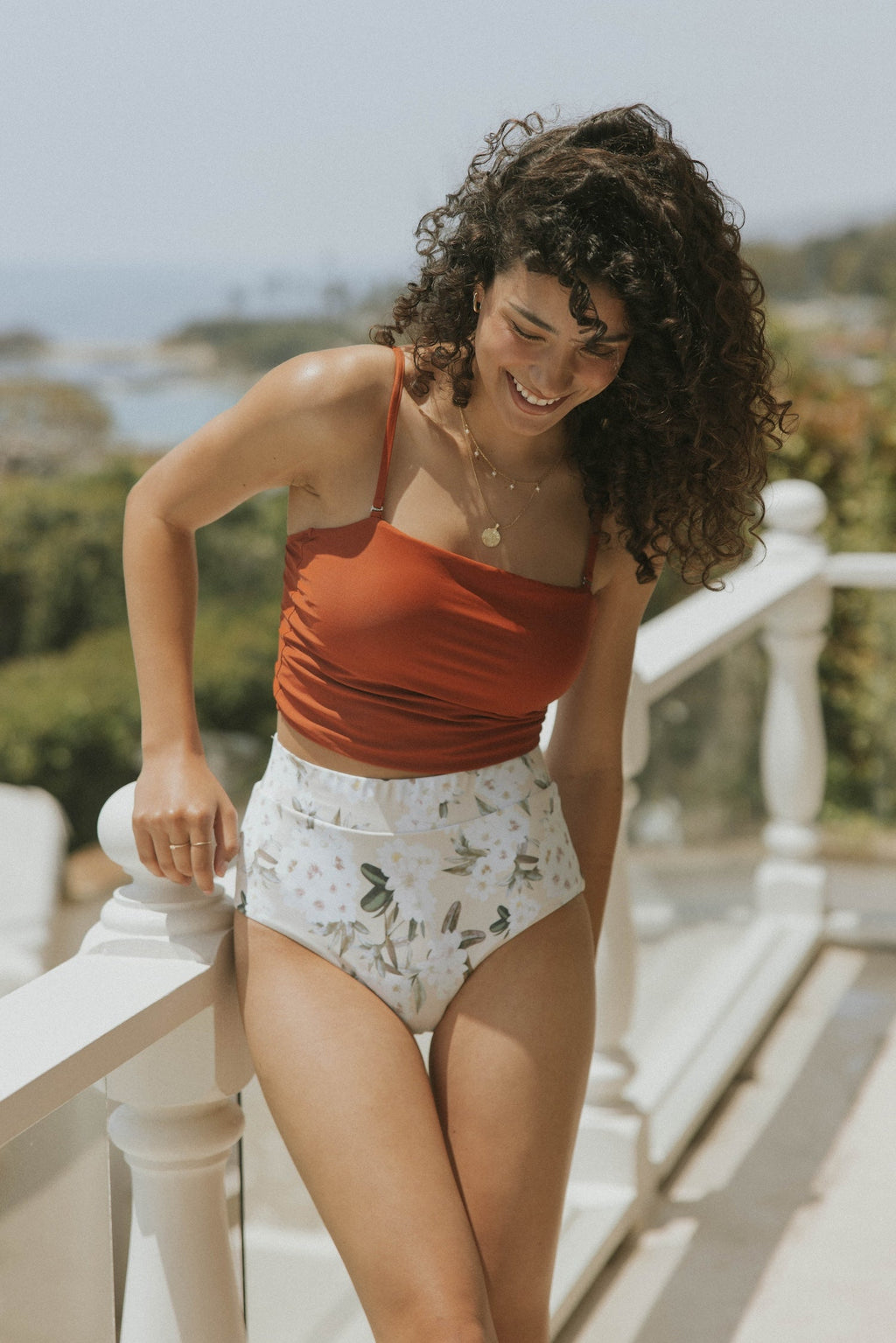 Jasmine High Waisted Bottoms | White Floral Bikini Bottoms