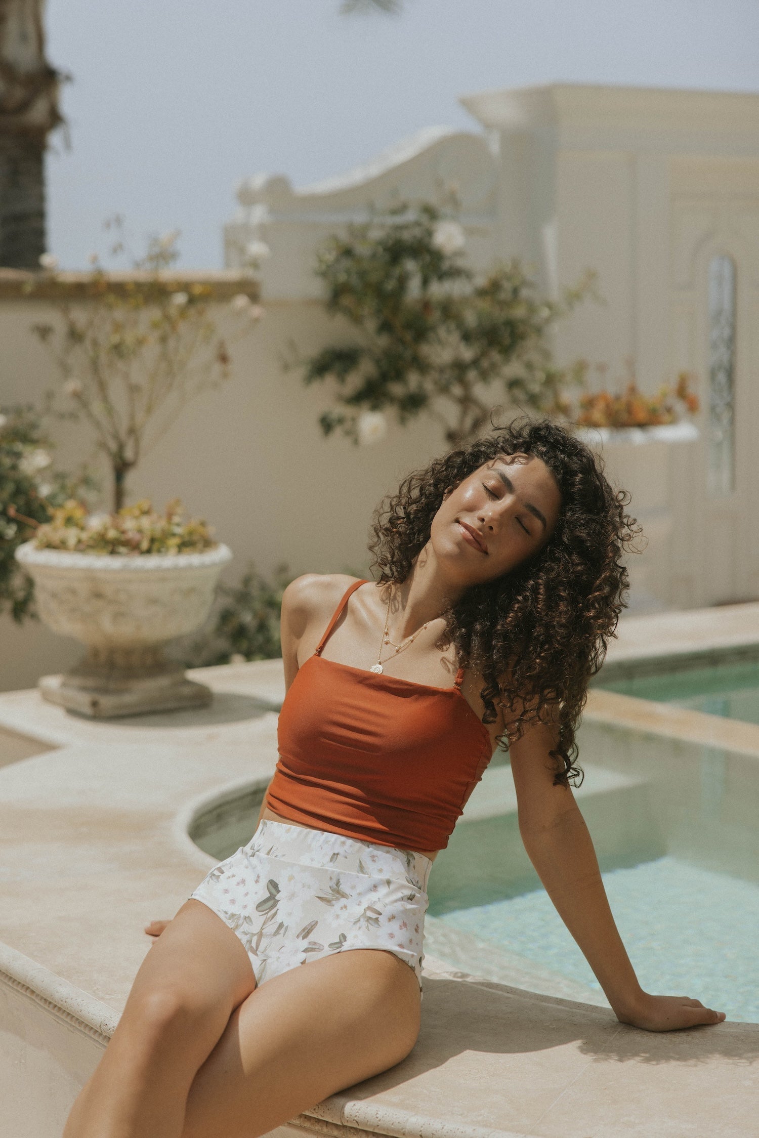 Jasmine High Waisted Bottoms | White Floral Bikini Bottoms