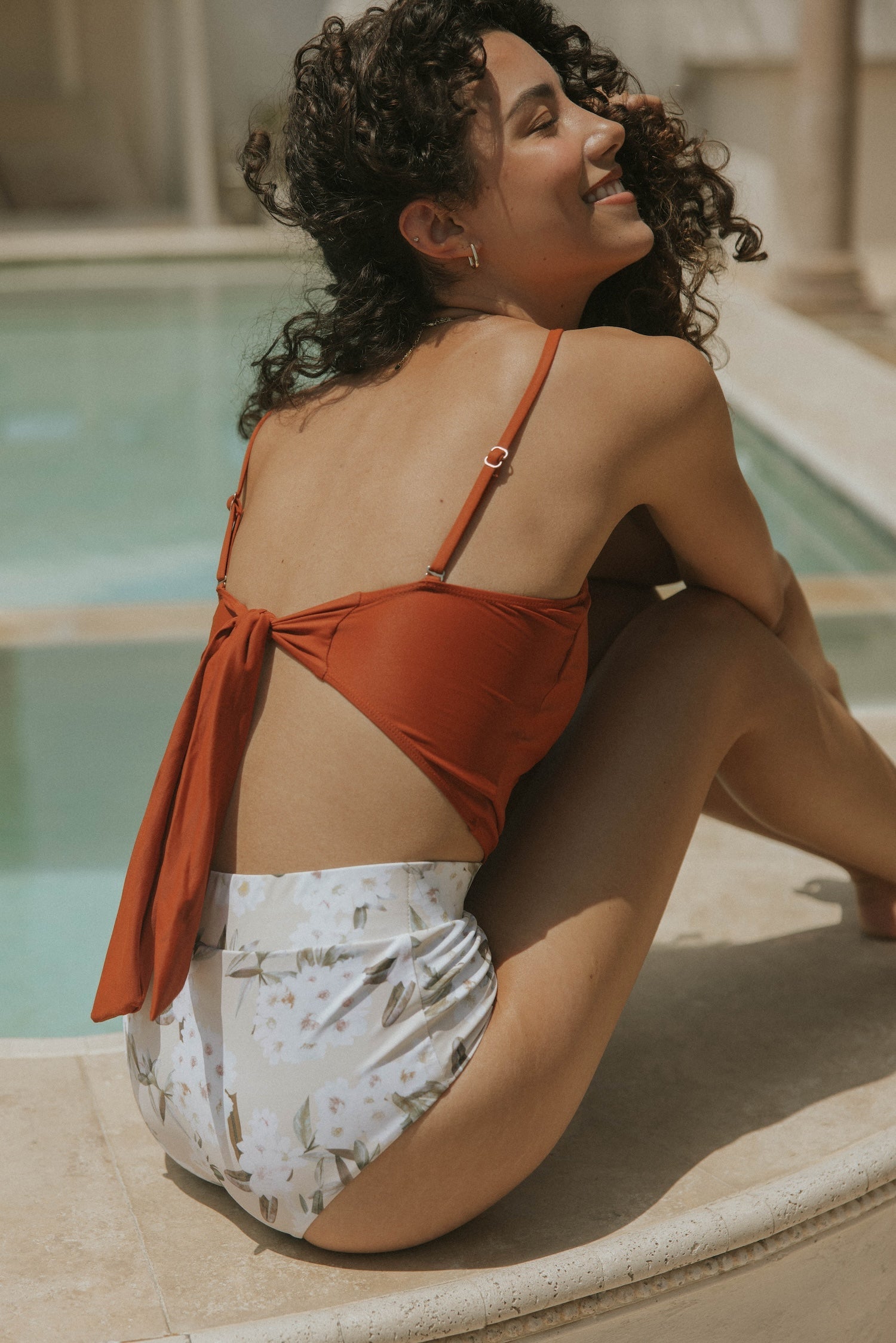 Jasmine High Waisted Bottoms | White Floral Bikini Bottoms