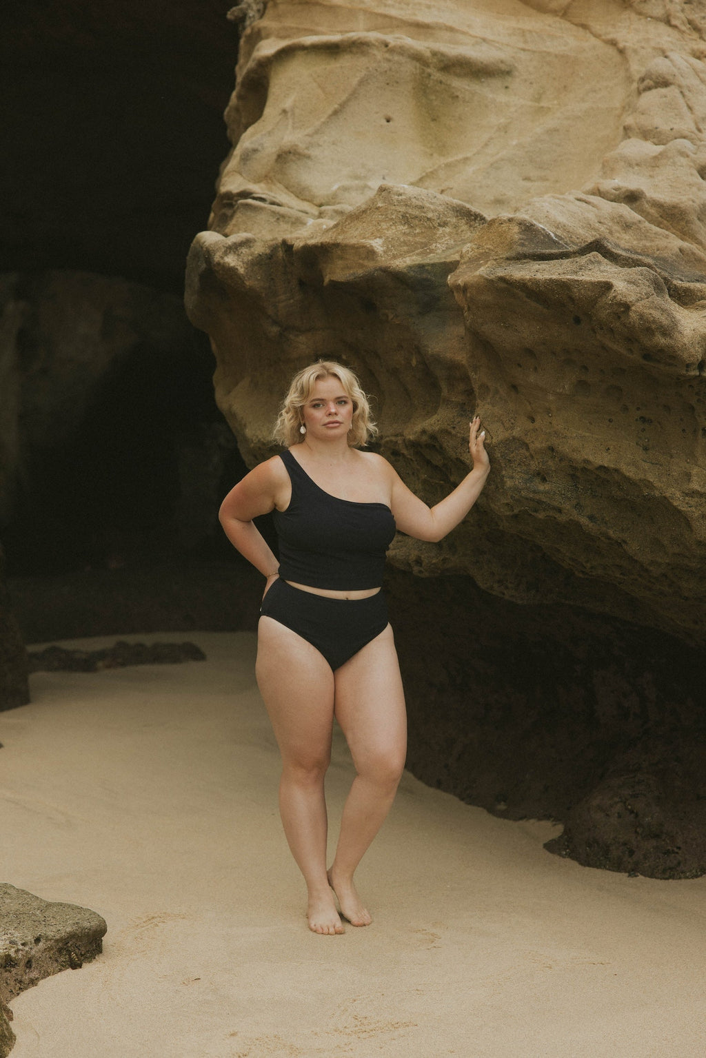 Sicily High Waisted Bottoms | Black Crinkle Textured Swim Bottoms