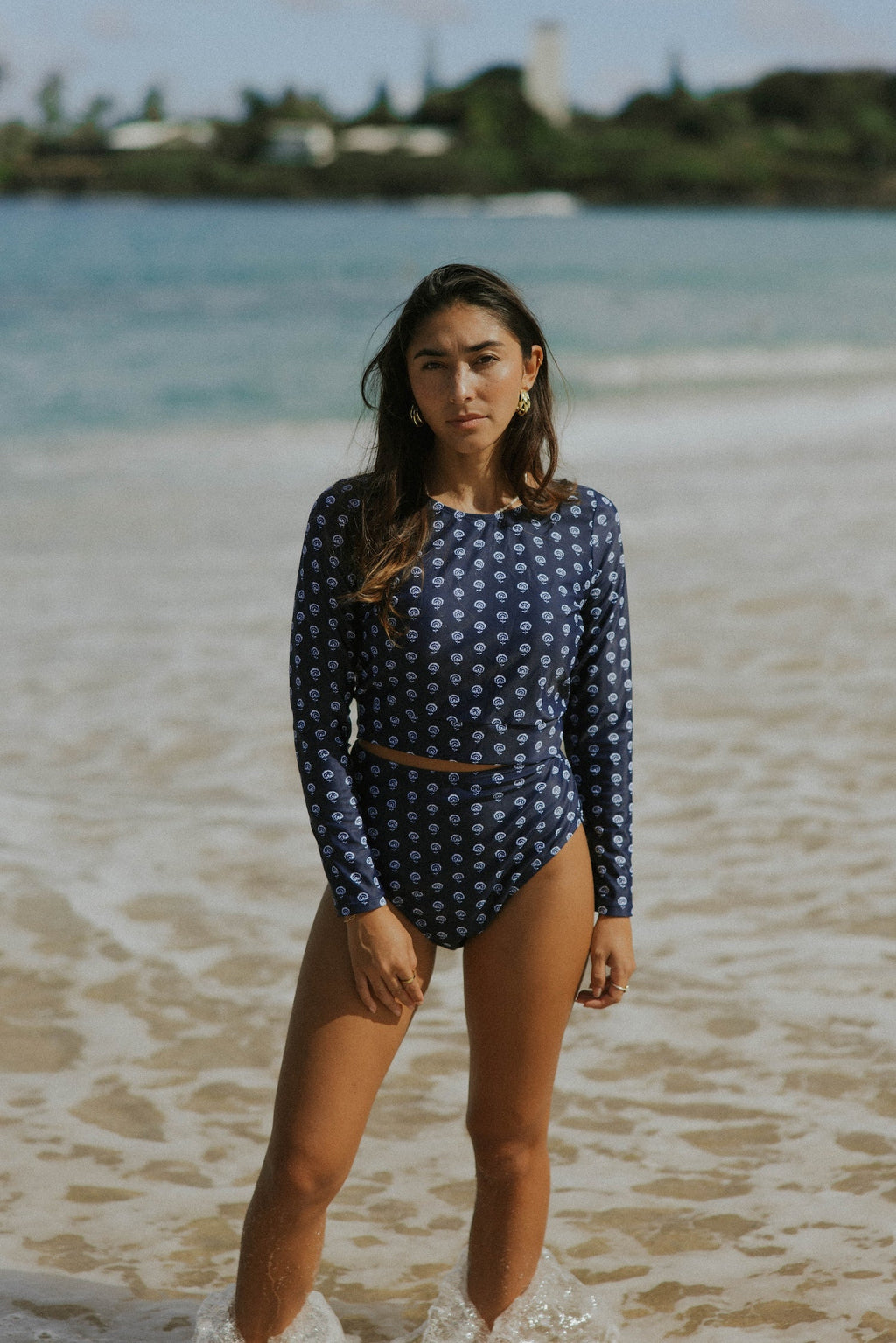 Topanga Long Sleeve Top | Floral High Neck Rashguard Swim Top